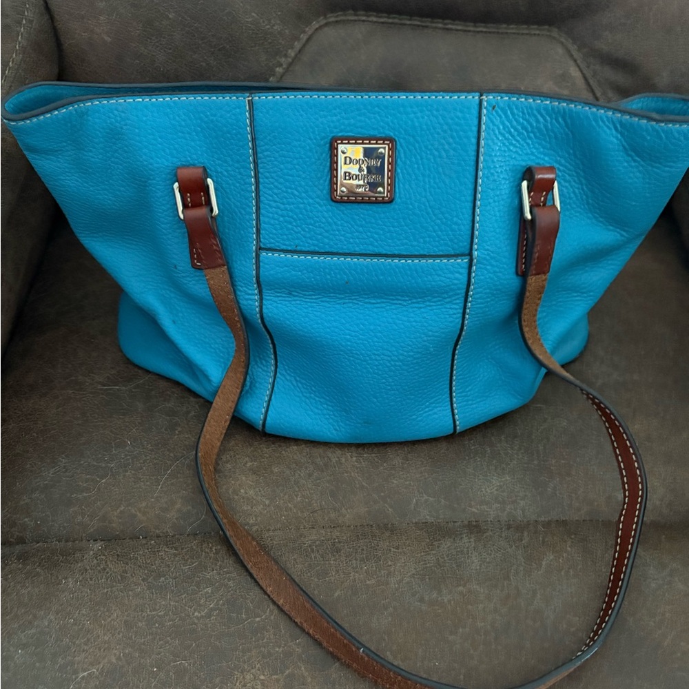 Dooney & Bourke Teal Leather Tote with Brown Straps